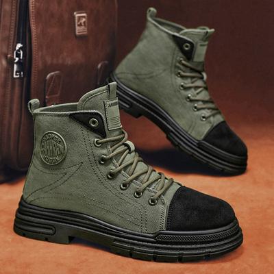 Moda 2024Męskie Buty Oddychające Płócienne Casualowe Buty Modne Wysokie Trampki dla Mężczyzn Sznurowane Kostki Platforma Kowbojki Botas