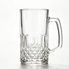 Large Capacity Diamond Pattern Glass Beer Mug - Drop Resistant, Customizable, with Handle, Ideal for Bars & Restaurants