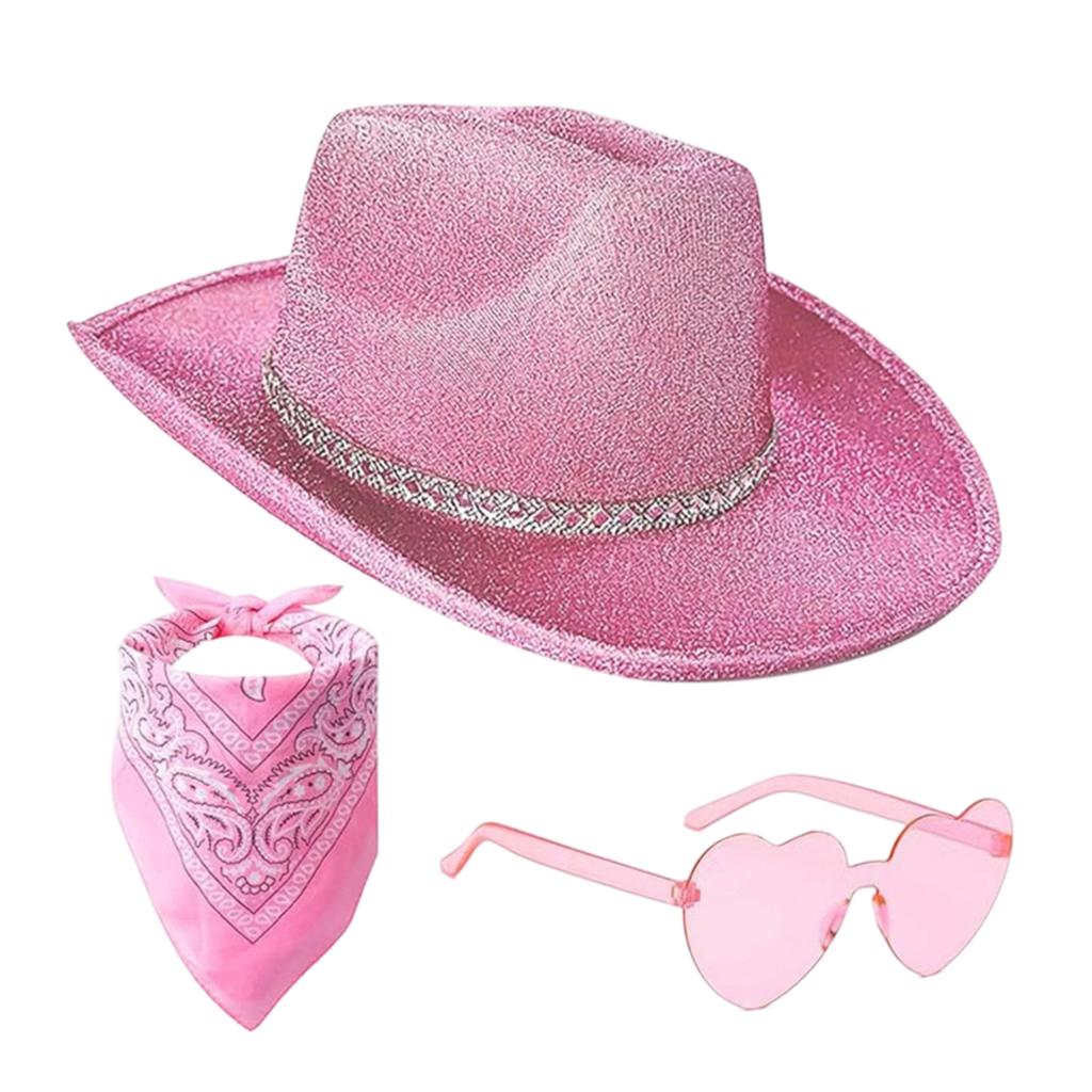 Westernhut-Set für Erwachsene mit glitzerndem goldenem Hut, Bandana und Sonnenbrille