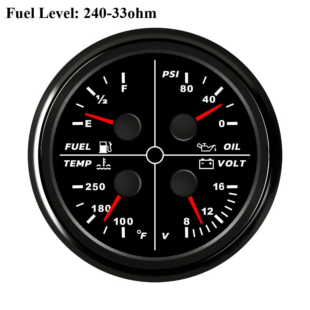 ELING 85mm 4 in 1 Multifunction Meter Oil Pressure 5Bar 10Bar 80PSI Water Temperature Oil Level 8-16V Voltmeter for Cars Ships
