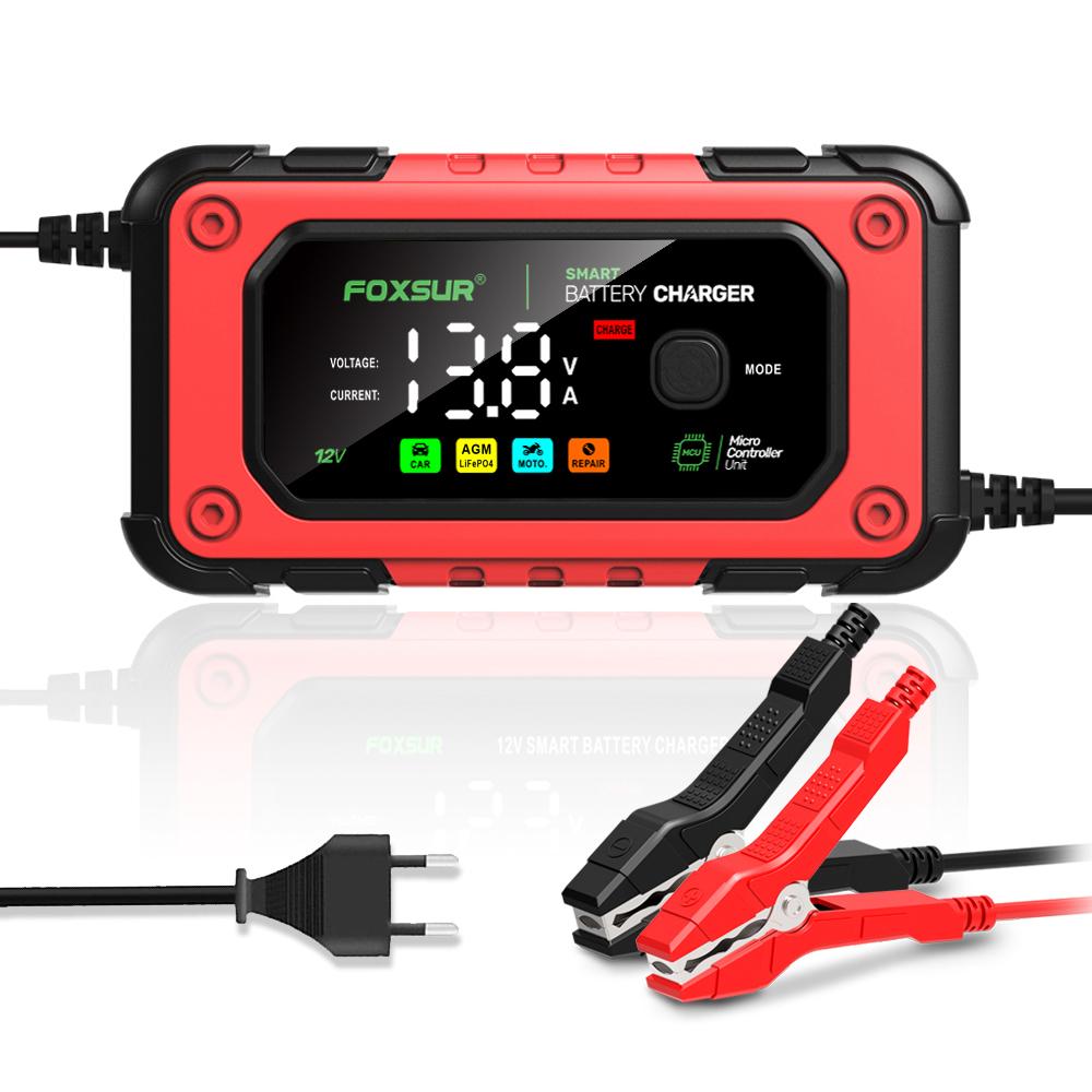 Smart Car Battery Charger for 12V 7A AGM GEL LiFePO4 Batteries Desulfator, Motocycle Fast Charging Maintainer with Repair
