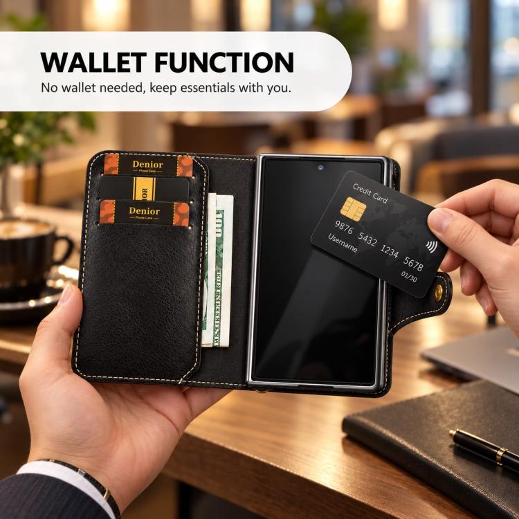 Denior B01 Oil Wax Cowhide Magnetic Button Genuine Leather Case