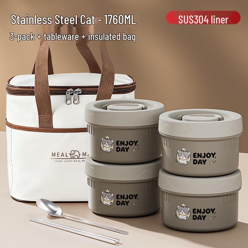 304 Stainless Steel Insulated Japanese-Style Bento Lunch Box - Microwaveable for Office Workers and Students