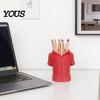 Bright Red Desk Decor 3D Printed Shirt-Shaped Pen Holder, Creative Workwear Organizer for Pencils Markers Unique Office Accessory Scissors,