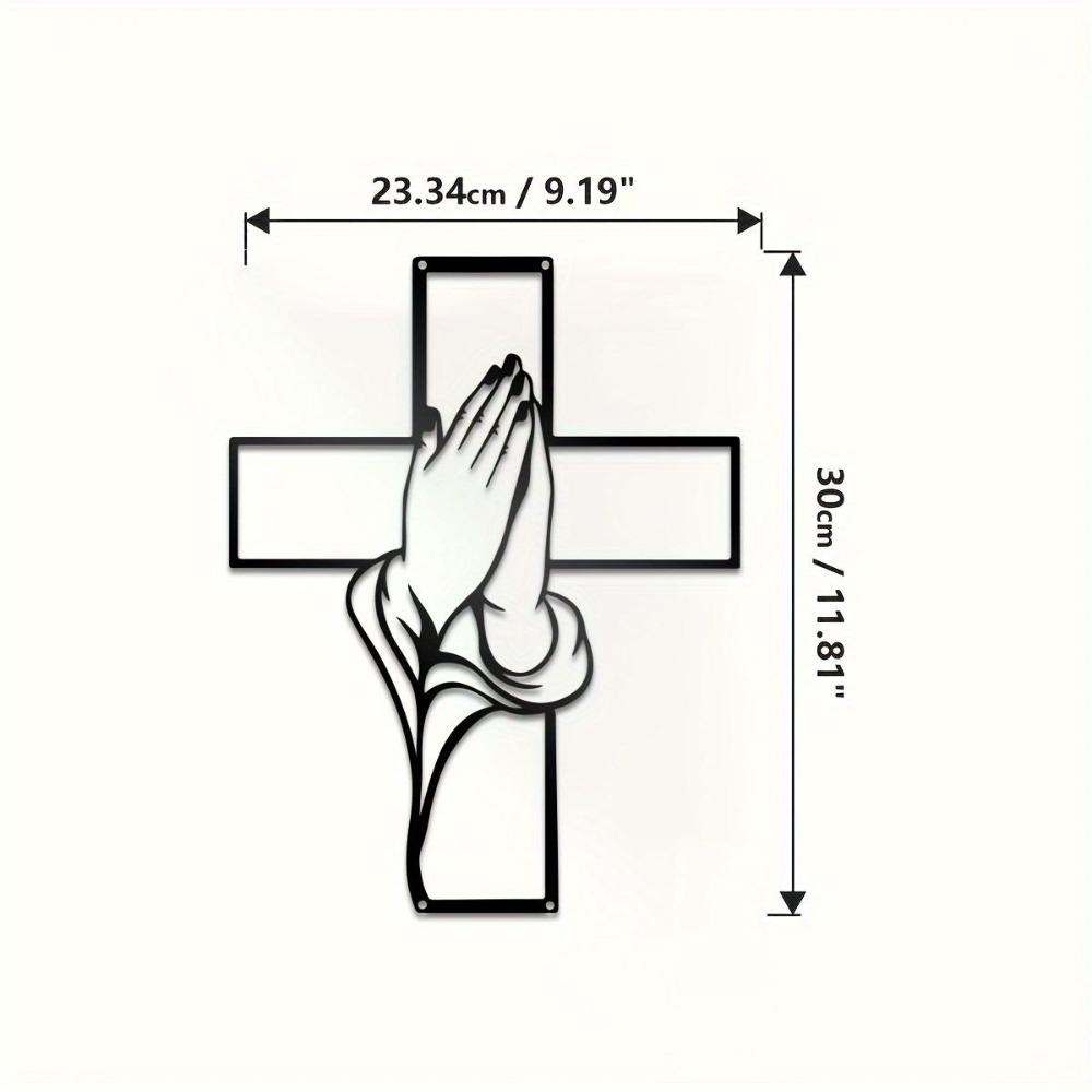Praying Hands Iron Wall Cross Modern Religious Metal Decor Living Room Artwork Housewarming Gift Home Spiritual Minimalist Sculpture