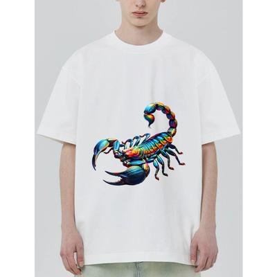 Camiseta Negra con Estampado de Escorpión Multicolor para Uso Casual