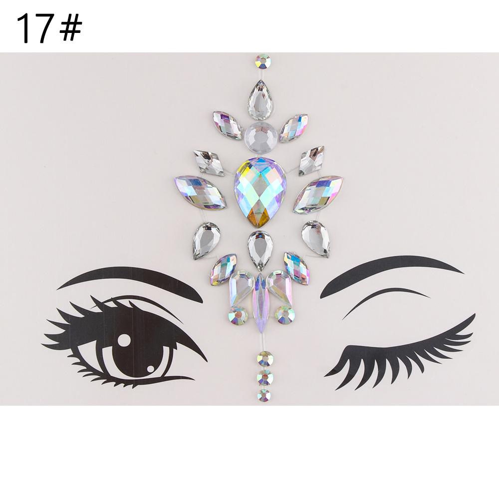 Fashion Colorful 3D Crystal Temporary Tattoo Face Gems Jewels Rhinestone Glitter Adhesive Stickers Festival Body Facial Decor