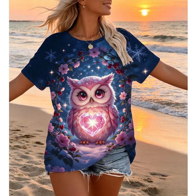 Summer Owl Animal 3D Print T-Shirts Summer Women's Casual Short Sleeve Round Neck T Shirt Harajuku Tees Tops Female Clothing