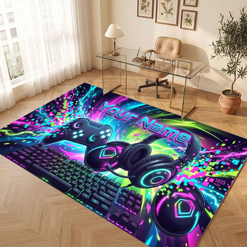 Tapis de sol en velours cristal Thème Cyberpunk Urbain Nom Personnalisé Texte Tapis Chaud Décoration de Maison