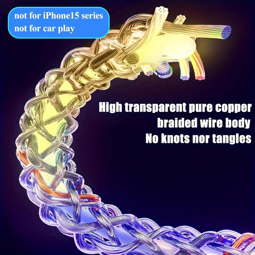 66W three in one LED charging cable RGB mobile LED fast charging cable/C-type/Micro USB cable suitable for mobile phonesSamsung,Huawei, Android, Sony