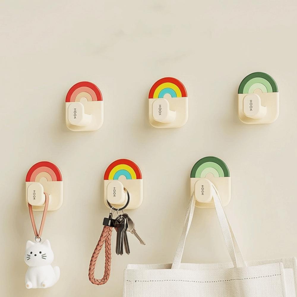 6Pcs Creative Plastic Rainbow Hook Self Adhesive No-Drill Wall Door Hook Waterproof Decorative Key Holder Kitchen