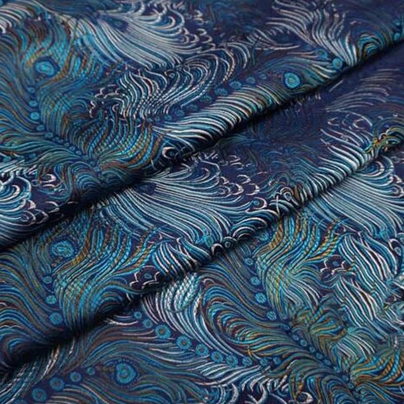 Chinese Damask Fabric Silk Peacock Jacquard Brocade Cloth Dress Skirt Material Chinese Sewing Patchwork for Cheongsam