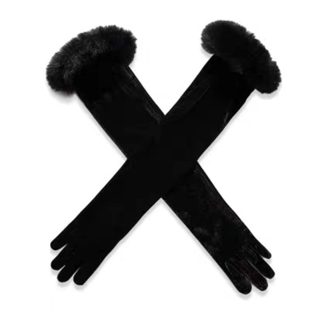 Cosplay Velvet Long Gloves Elastic Etiquette Mittens 55cm Christmas Gloves  Banquet