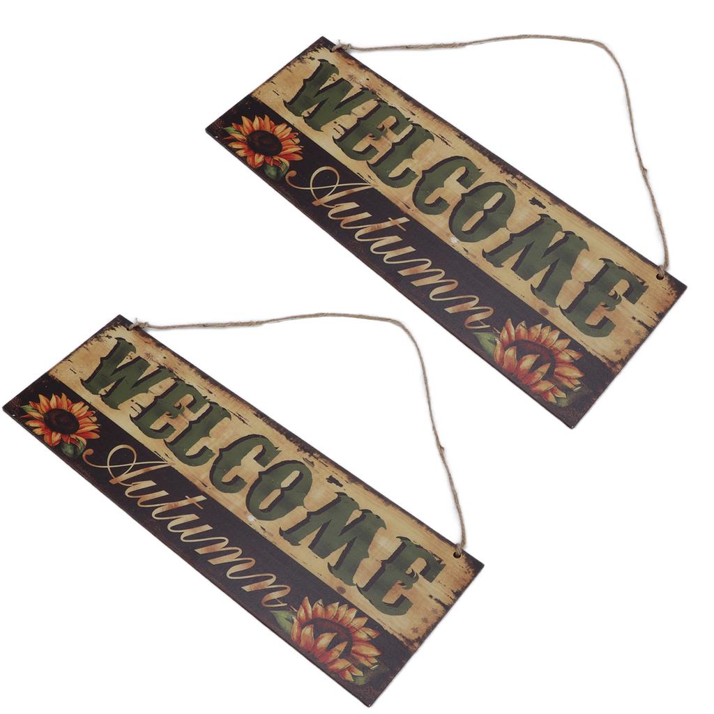 2pcs Halloween Sunflower Wooden Welcome Sign Fall Autumn Decorative Wall Board Hanging Ornaments for Indoor Outdoor