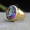 Oval Cut Midnight Rainbow Quartz 925 Sterling Silver Yellow Gold Overlay Ring, Mystic Topaz Yellow Gold Ring