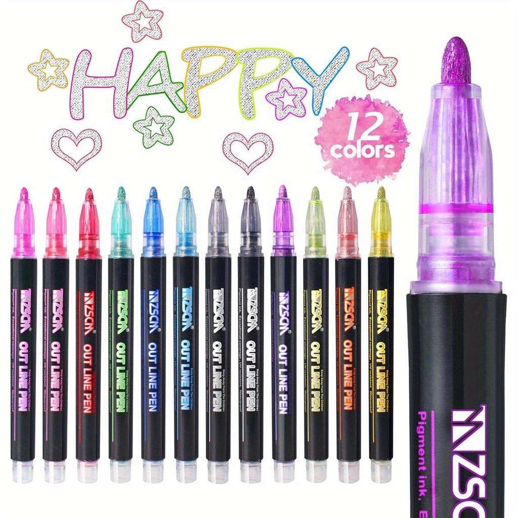 8-48Colors Metallic Color Outline Marker Pen Kawaii DIY Hand Account Graffiti Outline PenOffice Culture and Educational Supplies