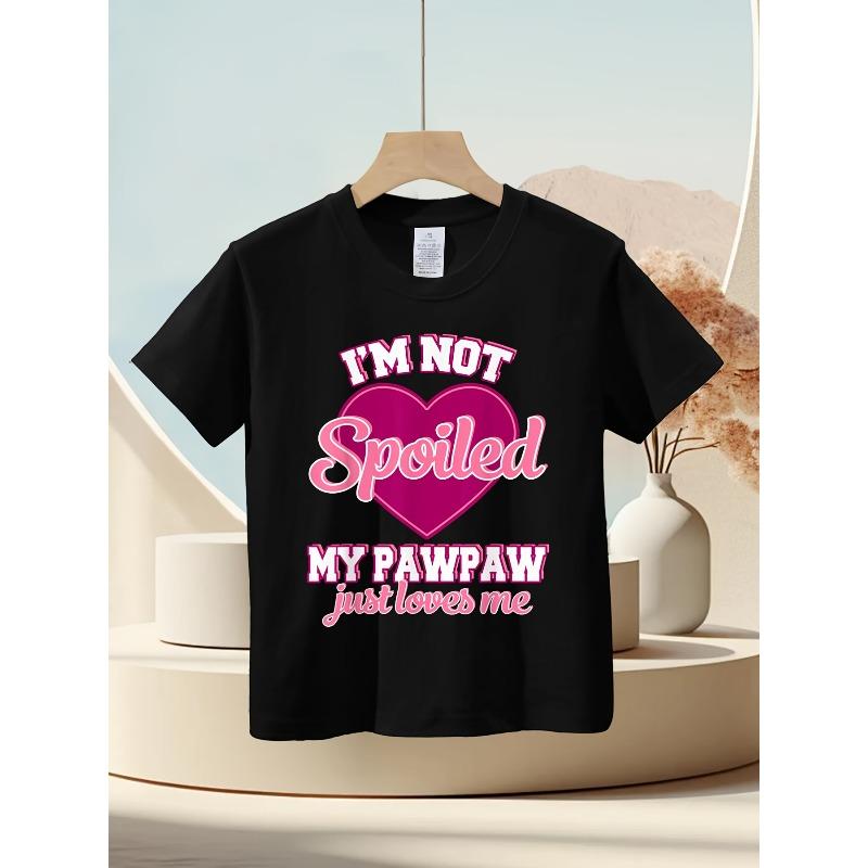 European Size Childrens Round-neck Short-sleeved T-shirt with Unique English and Heart Patterns