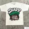 Streetwear Unisex Cotton TShirt Featuring Edgy Cartoon HipHop Design and SHARP Graffiti Text HipHop Style Top