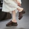 Johnature Genuine Leather Peep Toe Wedges Slippers Versatile Thick Soled Comfortable Women's Outdoor Slides
