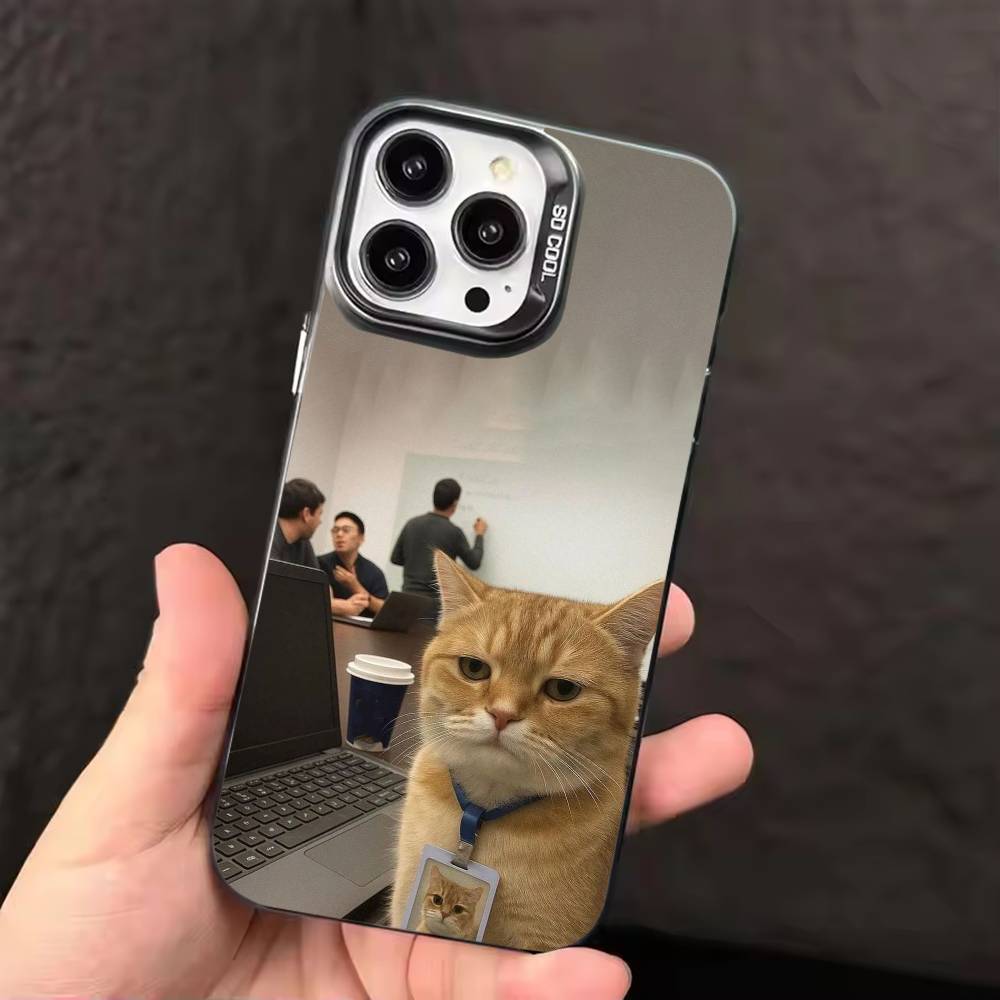 

Забавные офисные коты Чехол для телефона для iPhone 17,16,15,14,13,12,11,Pro Max,Plus Конфетный серебряный чехол iPhone15