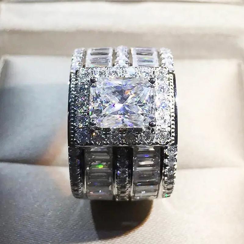 Huitan Newly Gorgeous Women Rings Full Geometric Cubic Zirconia Wide Band Wedding Engagement Rings Luxury CopperColor Jewelry