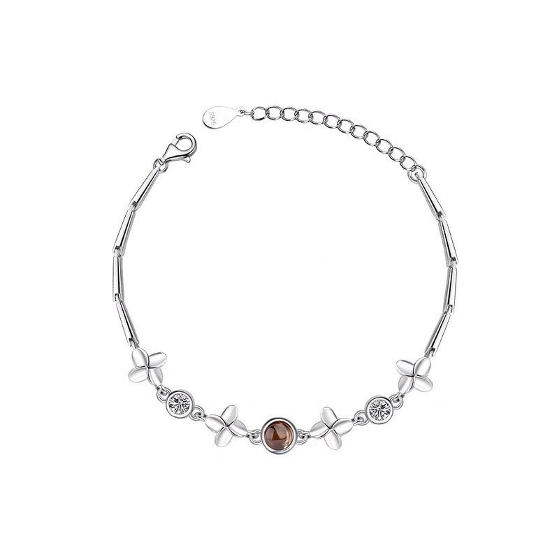 Браслет-проектор  Я люблю тебя  на 100 языках - Дизайн с четырехлистным клевером серебряный