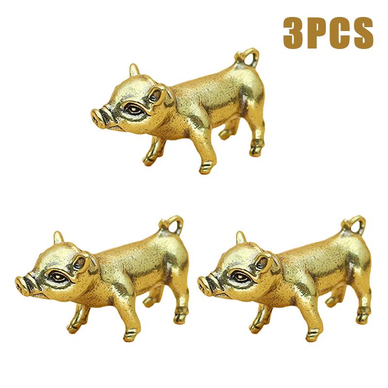 1/3PCS Pure Brass Piggy Transport Keychain Pendant Zodiac Pig Desktop Ornament Small Bronze Decorative Figurines Office Ornament