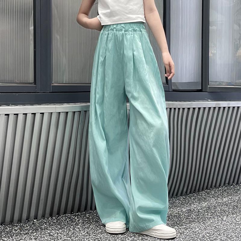 Solid Color Casual Pants Girl Elastic Waist Straight Summer Loose Breathable Wide Leg Pant Children's Summer Trousers