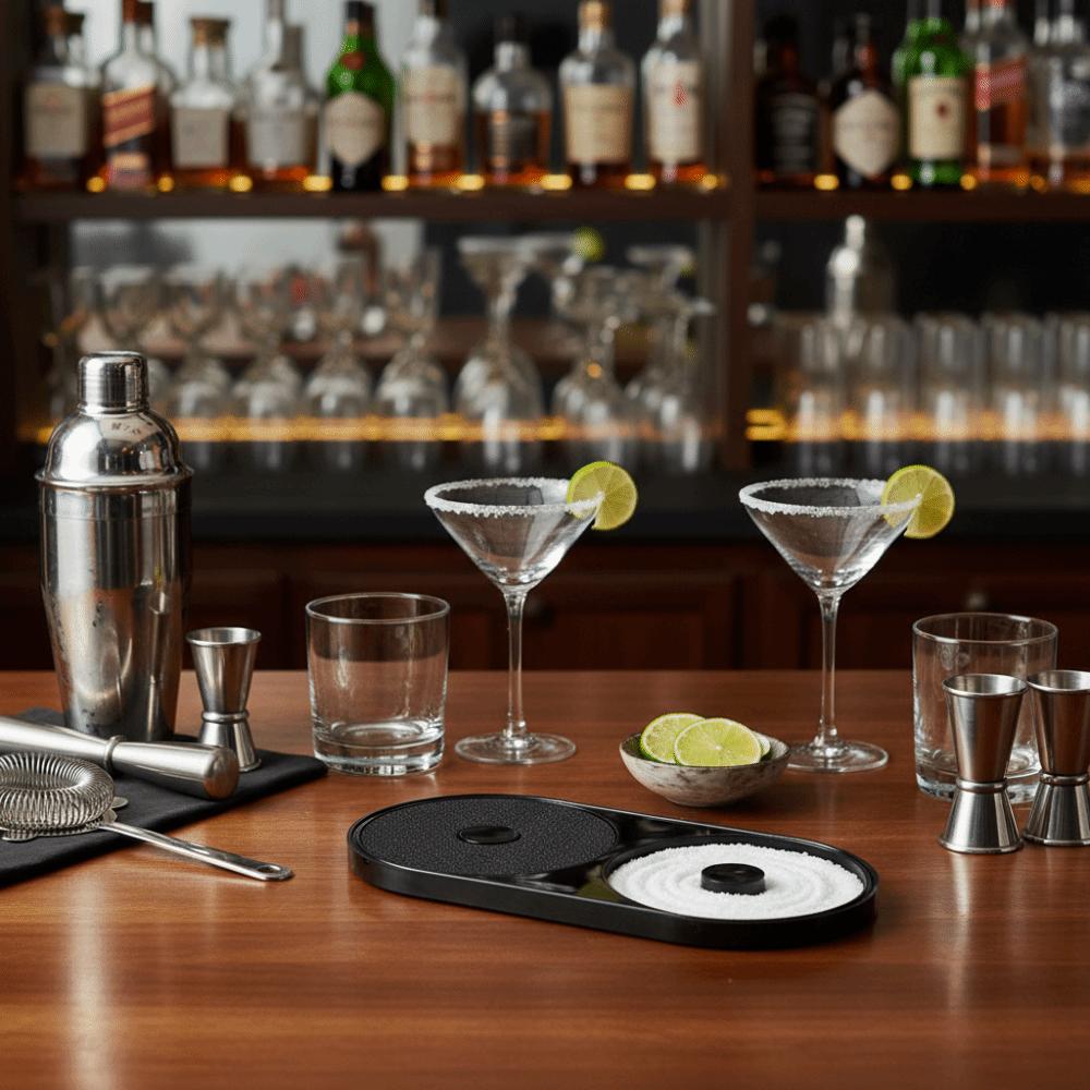 2 Compartment Margarita Salt Rimmer Single Layer with Sponge Salt Rimmer Box Versatile Easy to Use Glass Rimming Tray Home Party