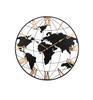 36 Inch Extra Giant Large Black Metal Wall Clock, Modern Silent World Map Wall Clock with Vintage Gold Roman Numeral, Decorative