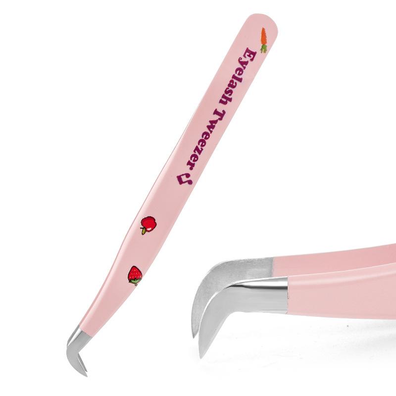 Pink Strawberry Tweezers False Eyelashes Grafting Tweezers High Precision Stainless Steel Eyelash Tweezers Color Hand Account Tweezers