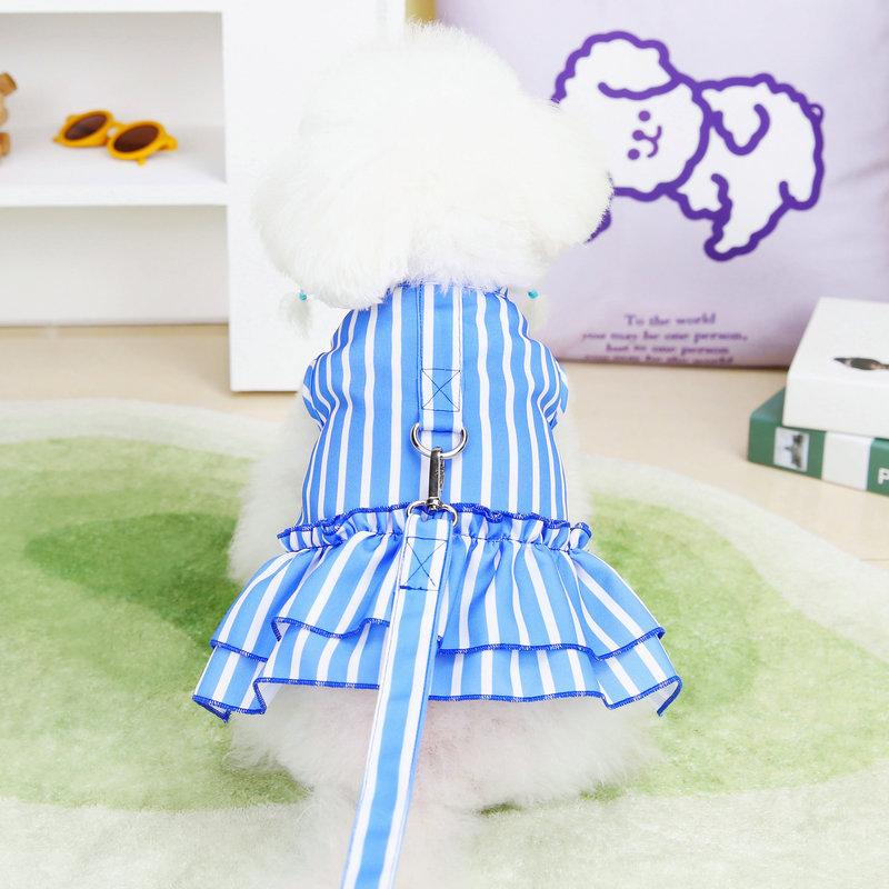 Spring and Summer 2024 New Pet Dog Clothes Vertical Traction Skirt Small and Medium-sized Dog Teddy Dog Clothing Bomei Skirt