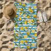 1pc Fresh Lemon Pattern with Blue Stripes and Blossoms 2D Printed Microfiber Beach Towel, quick dry super absorbent. Great for