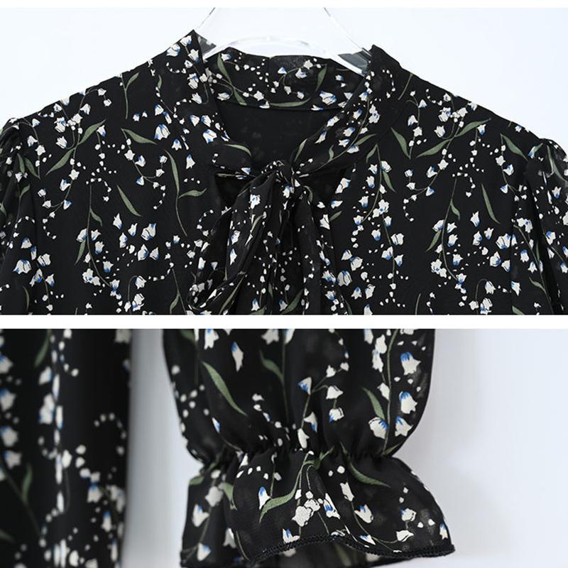 Chiffon-Langarmkleid, Frühling und Herbst, Blumen-Chiffon, Super-Fee-Taille, Strandkleid, langer Rock, Stoff, leicht, atmungsaktiv