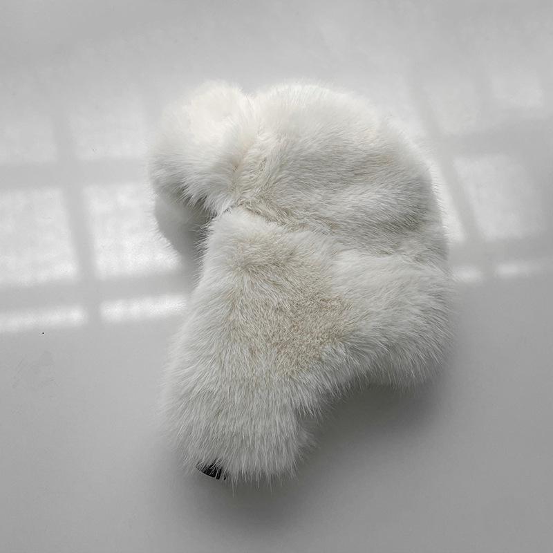 

Унисекс Плюшевая Зимняя Шапка Лей Фэн с Защитой Ушей - Толстый Искусственный Мех Норки для Холодной Погоды One Size (56-60cm) грязно-белый