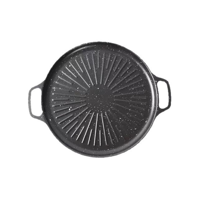 Round Cast Iron Grill Pan For Outdoor Barbecue And Home Use With Sun Pattern Design