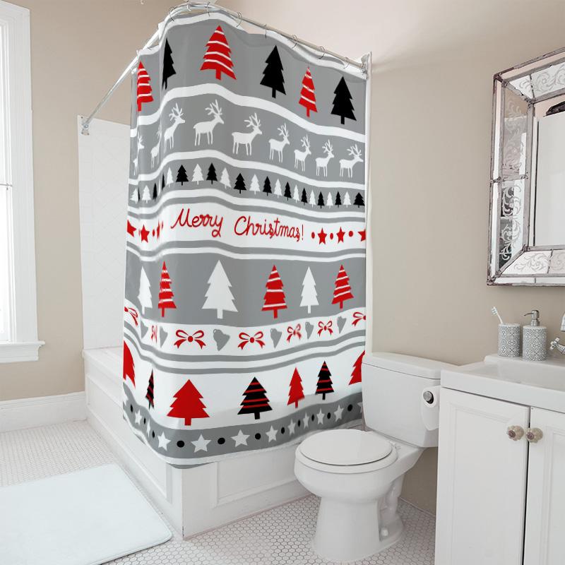 TU Christmas Shower Curtain Festive Holiday Bathroom Decor Reversible Waterproof Modern Farmhouse Xmas Pattern Backdrop