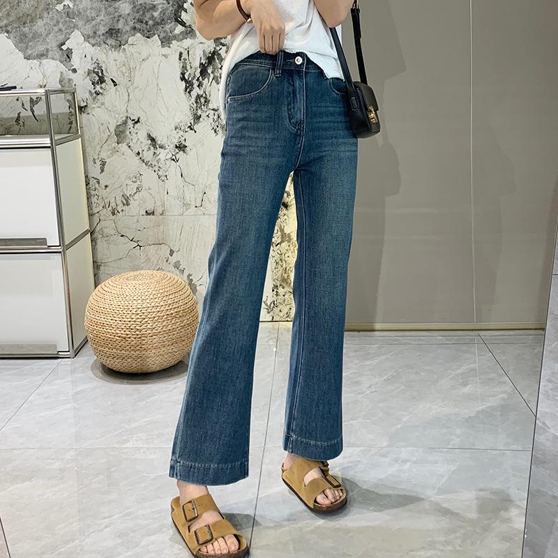 

Осень 2025 Женские Ретро Джинсы с Завышенной Талией, Слим, Широкие от Бедра, для Миниатюрных Фигур Типа Груша 3XL синий