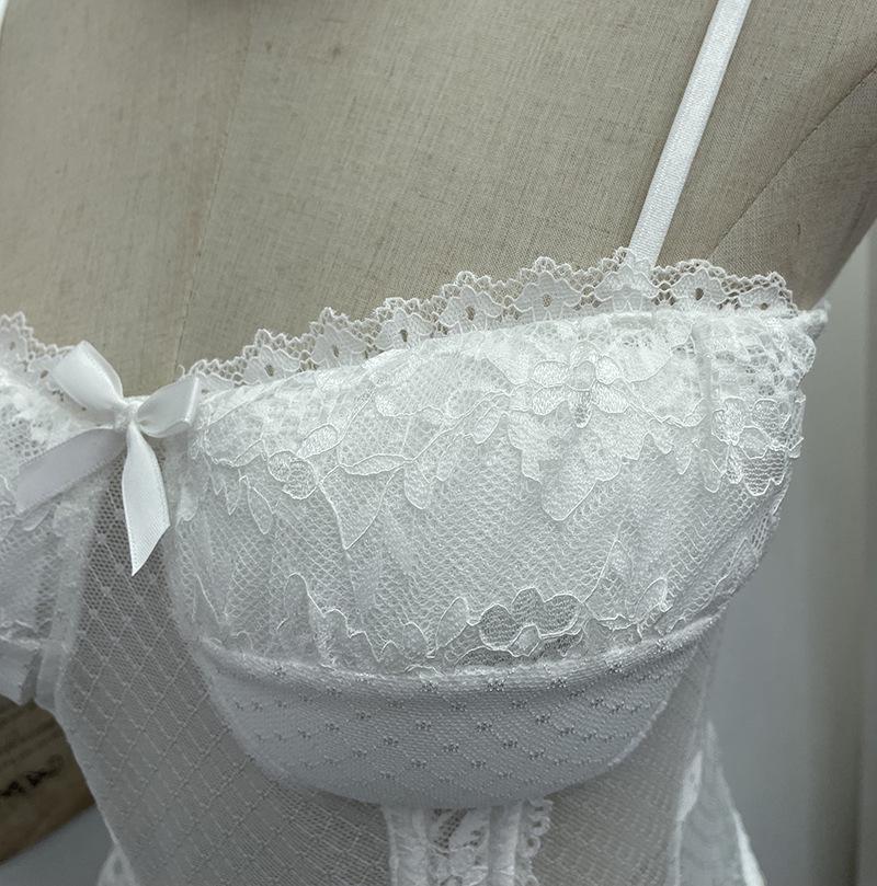 Sheer Lace Trim Camisole with Chest Pads and Slim-Fit Boning