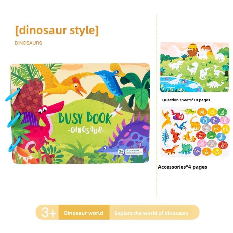Wooden Traffic Dinosaurs Busy Book Educational Toy With Puzzles Stickers And