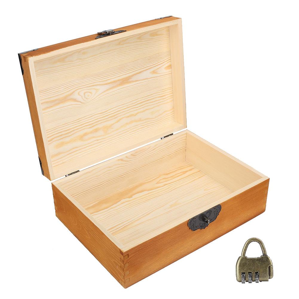 Holzkiste Vintage Desktop-Ablage Schmuck Make-up-Werkzeuge Aufbewahrungsbox mit Schloss