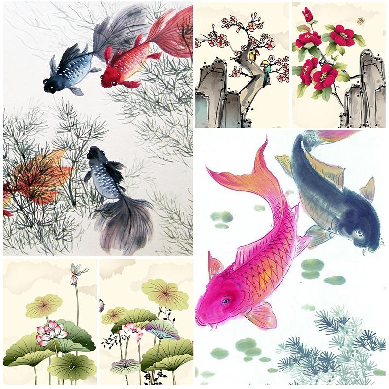 3-formaat canvas inkt schilderij bloemendecoratie poster zonder lijst voor thuis woonkamer muurkunst decor achtergrond