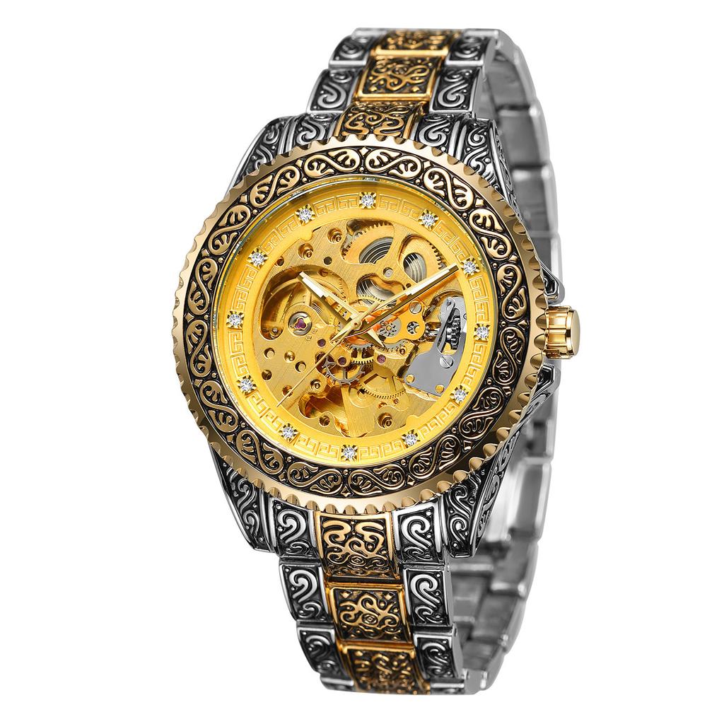 European and American Style Men's Fashionable and Casual Hollow Retro Carved Automatic Mechanical Watch