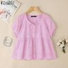 ZANZEA Damen Casual Rundhals Lose Stickerei Häkeln Kurzarm Bluse