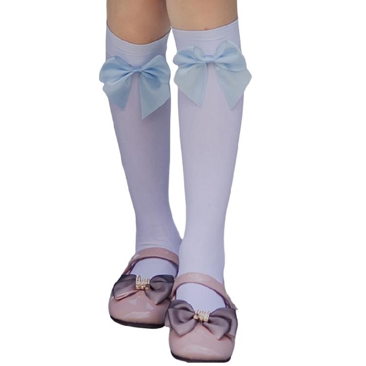 

Sweet Bows Knee Highs Socks Fashion Sheer Silk Stockings Middle Tube Socks Summer Calf Socks Long Boot Stockings Hosiery Childrens style синій