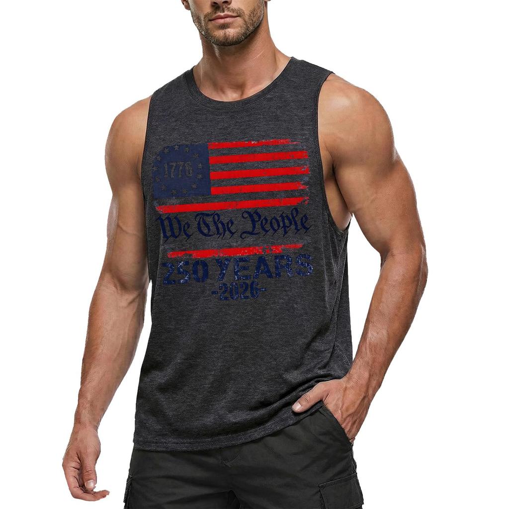 Men's Casual Sleeveless Tank Top Crew Neck Graphic Print Lightweight Summer Muscle Shirt for Outdoor Activities