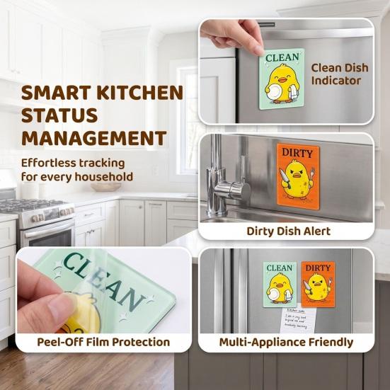 Heavy Duty Magnetic Sign Clean Dirty Dishwasher Magnet, Acrylic Cartoon Animal Sign, Double-Sided & Magnet for Kitchen Decoration Double Sided