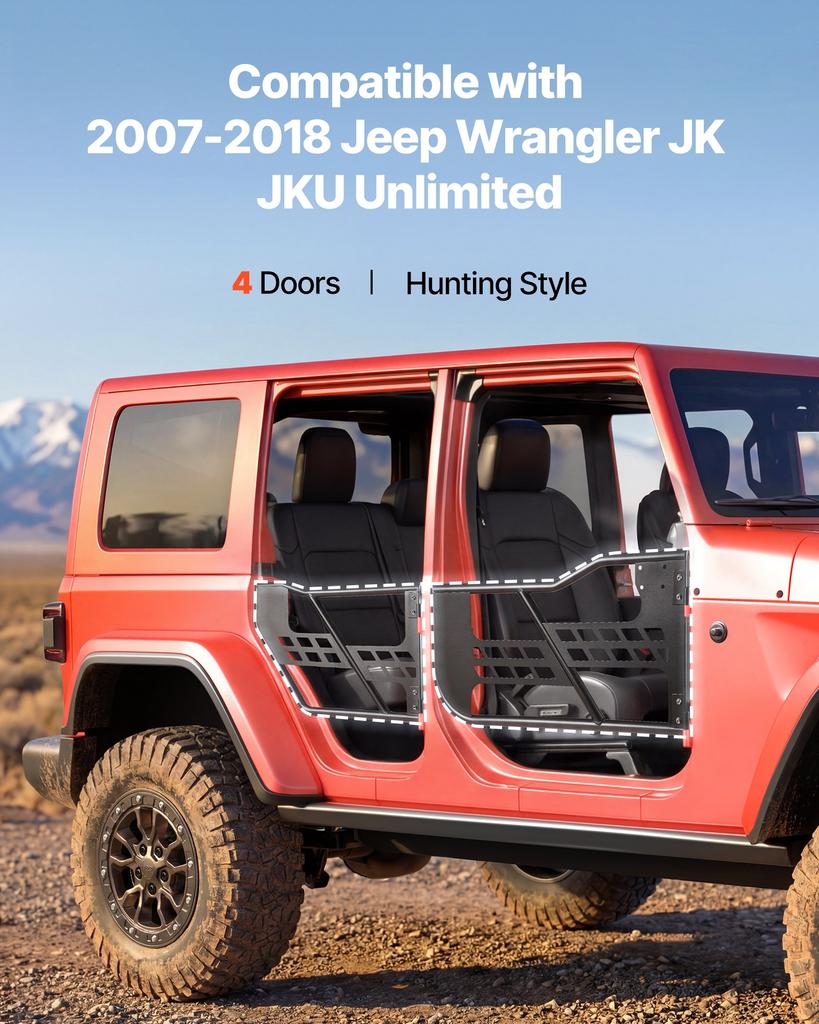 VEVOR Jeep Tube Doors, 4-Door, Compatible with 2007-2018 Jeep Wrangler JK JKU Unlimited