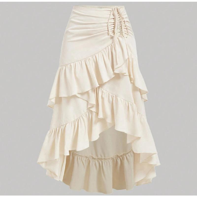 Summer New Temperament Elegant High Waist Splicing Thin Ruffle Hem Skirt