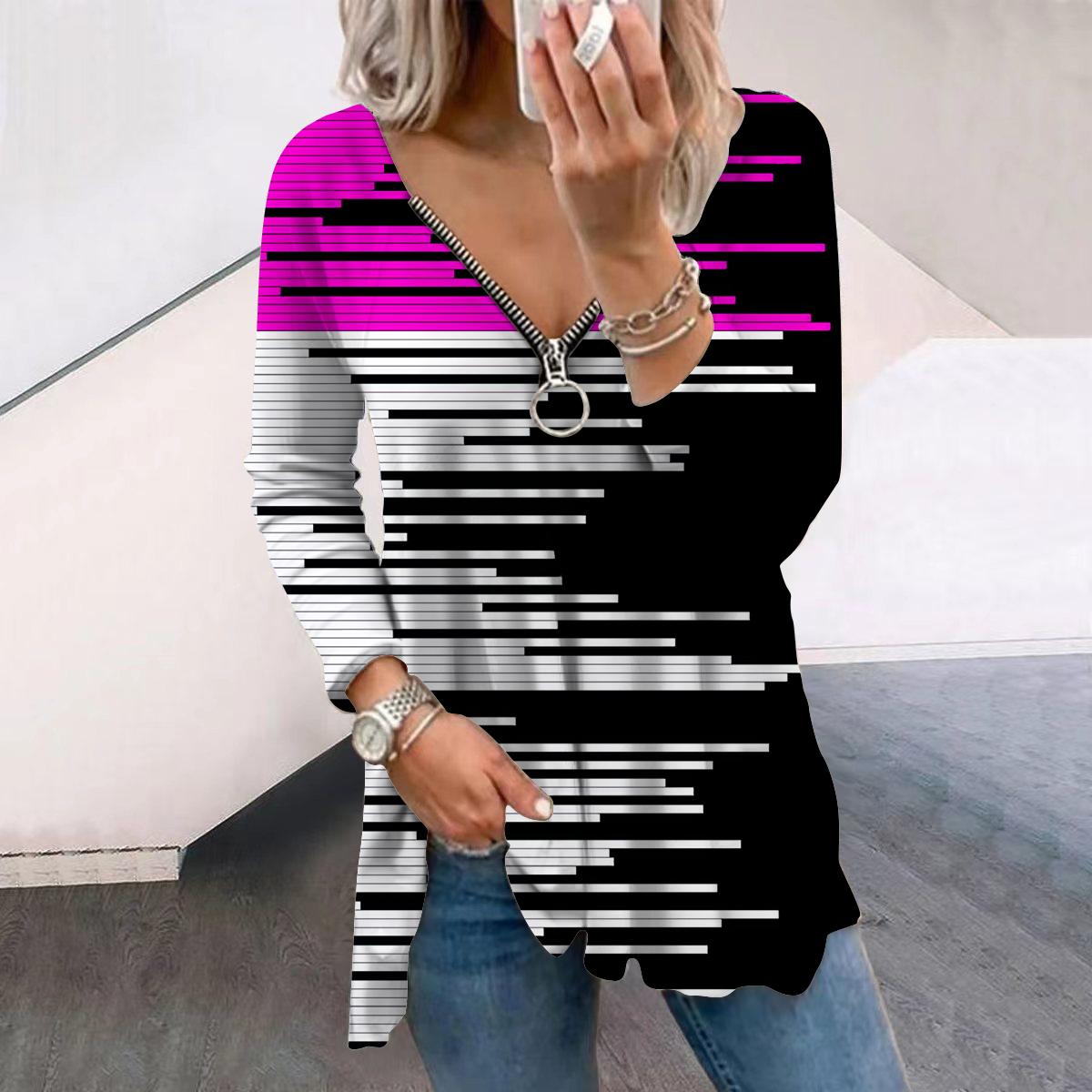 Женские осенние черно-белые футболки с длинным рукавом с принтом — фото 5